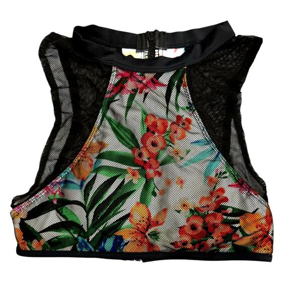 Top Melon Bathing Suit Top Mesh Swimwear Top High Neck Tropical Y2K Size Small - Picture 1 of 7